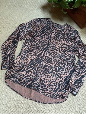 Rails Animal Print Blouse in Taupe and Black